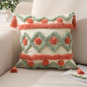 Pure cotton colorful tufted cushion pillow case